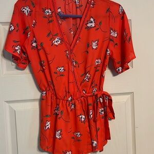 Floral print short sleeve blouse